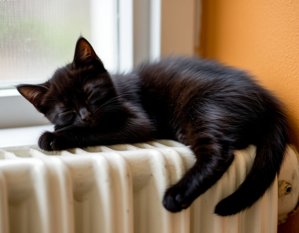 черный котенок спит на батарее.jpg